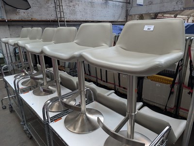 Lot 302 - Set of six grey leatherette bar stools
