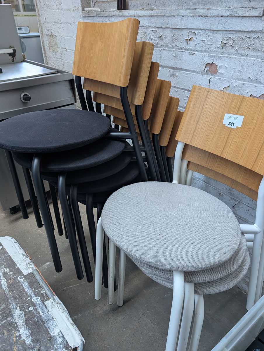 Lot 341 - 5 Tip Toe black stacking chairs and 3 Tip Toe...