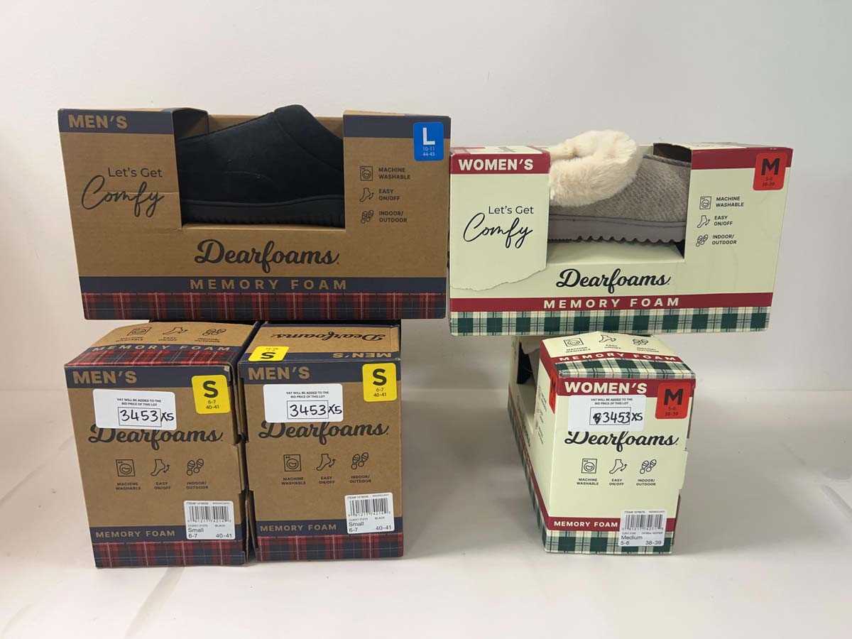 Lot 3453 - x5 Men's & Ladies Dearfoams Memory foam slippers