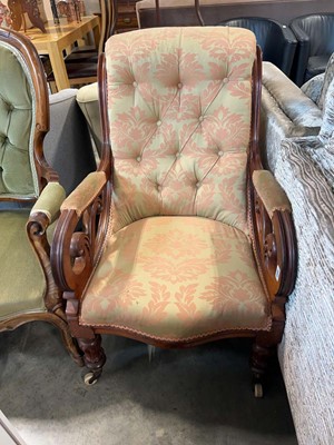 Lot 1012 - Edwardian mahogany framed open armchair in...