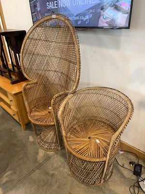 Lot 1016 - Cane peacock chair and further similar cane...