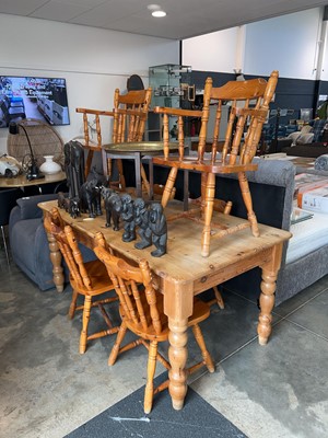 Lot 1028 - Pine farmhouse type dining table with 6 (2+4)...