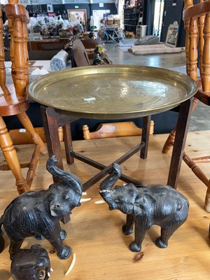 Lot 1029 - Brass campaign table on folding oak support