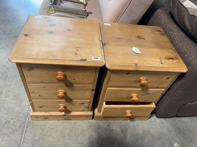Lot 1046 - Modern pair of pine 3 drawer bedsides