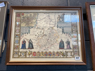 Lot 1059 - 2 pictures including a map of Cambridgeshire...