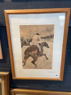 Lot 1068 - Framed and glazed print of a horse racing...
