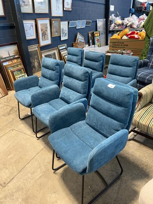 Lot 1083 - Set of 6 blue upholstered dining armchairs on...