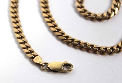 Lot 758 - A 9ct yellow gold flat curblink necklace with...