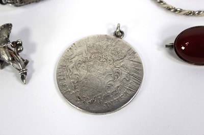 Lot 762 - Seven items of silver and metalware jewellery...