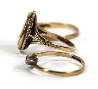 Lot 779 - Two 9ct yellow gold rings set paste and a...