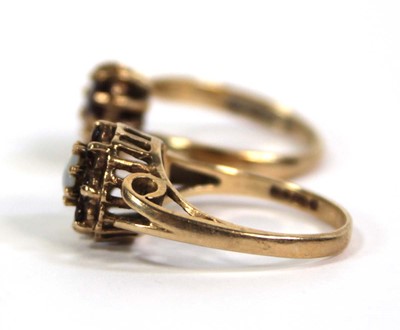 Lot 781 - A 9ct yellow gold cluster ring set opal and...
