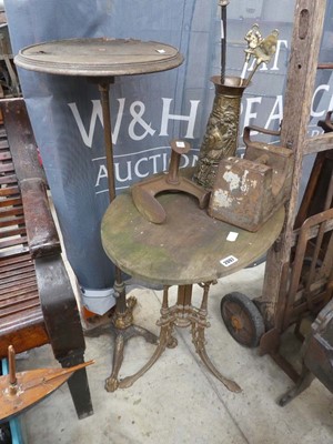 Lot Wooden oval top table on decorative wrought...