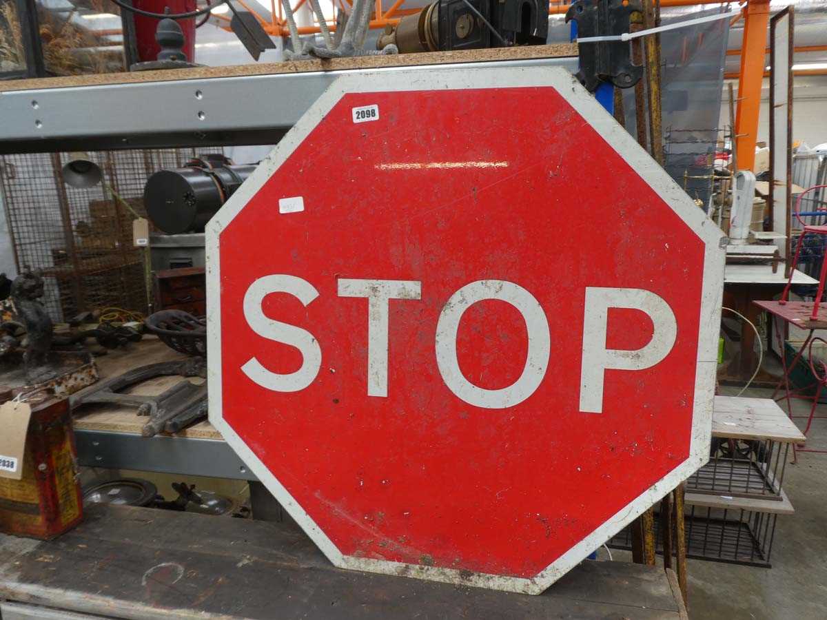 Lot Large metal 'Stop' roadworks sign