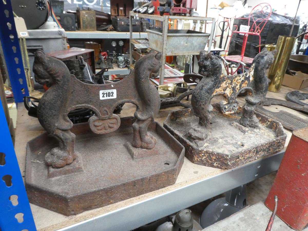 Lot 2 pairs of cat themed cast iron boot scrapes