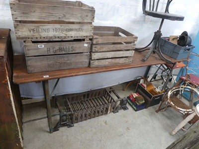 Lot Stained pine top trestle table