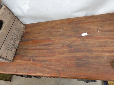 Lot Stained pine top trestle table