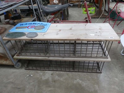 Lot Pair of pine top metal frame shoe racks