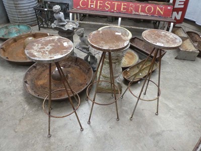Lot 3 weathered decorative metal stools