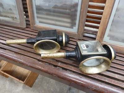 Lot Pair of brass railway carriage lanterns