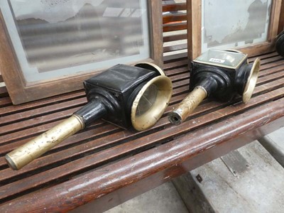 Lot Pair of brass railway carriage lanterns