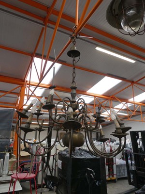 Lot Large brass style hanging 15 branch chandelier