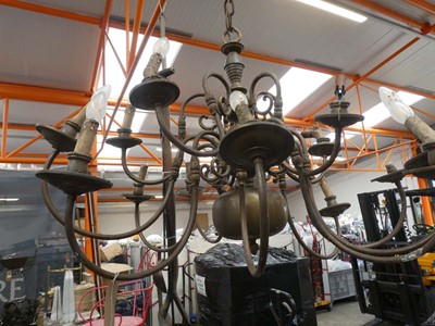 Lot Large brass style hanging 15 branch chandelier