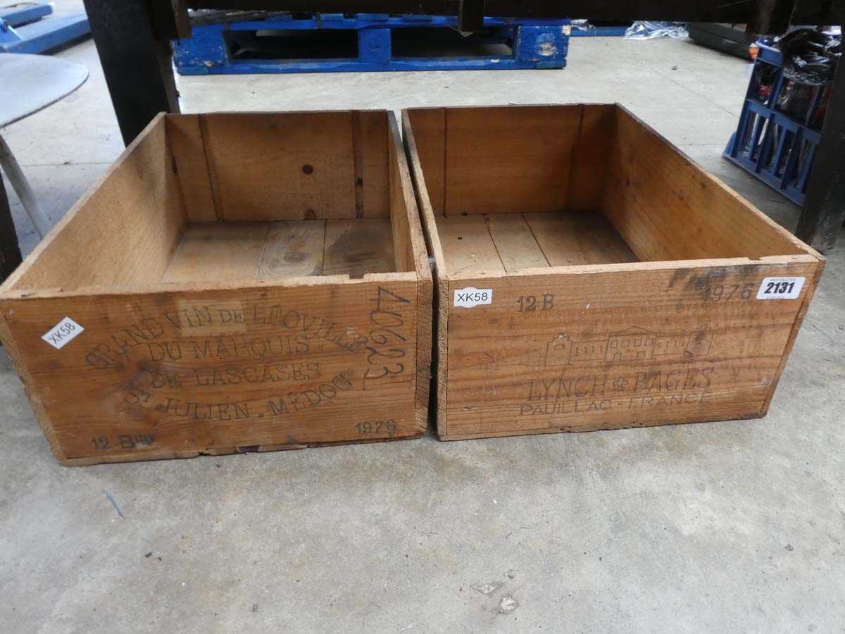 Lot Pair of wooden French wine crates inscribed...