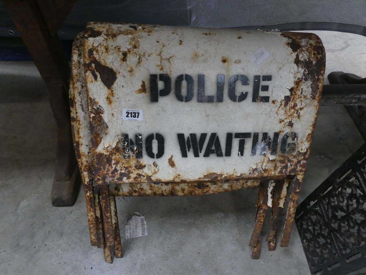 Lot 5 weathered 'Police - No Waiting' signs
