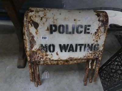 Lot 5 weathered 'Police - No Waiting' signs