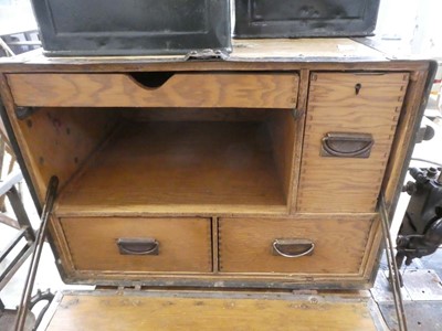 Lot Wooden twin handled multi drawer compartment box