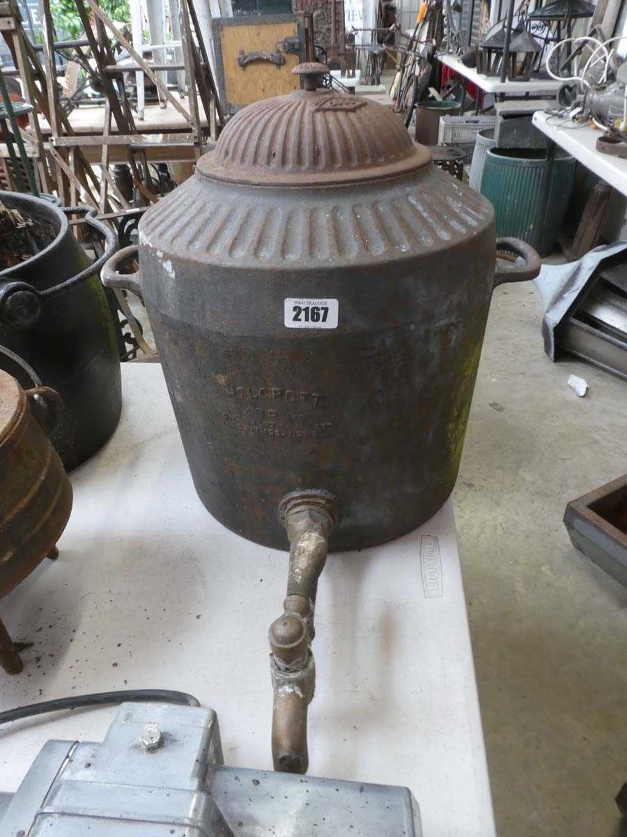 Lot Copper twin handled water tank inscribed...