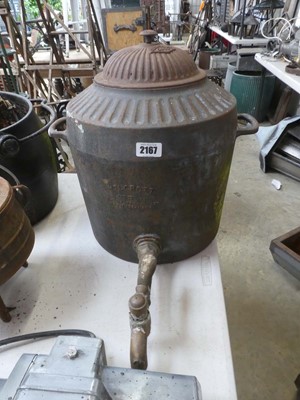 Lot Copper twin handled water tank inscribed...
