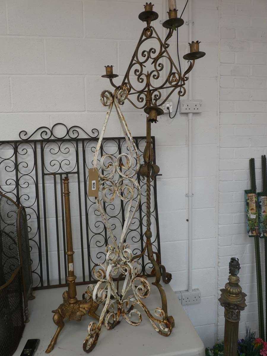 Lot Ornate wrought iron free standing candleabra...