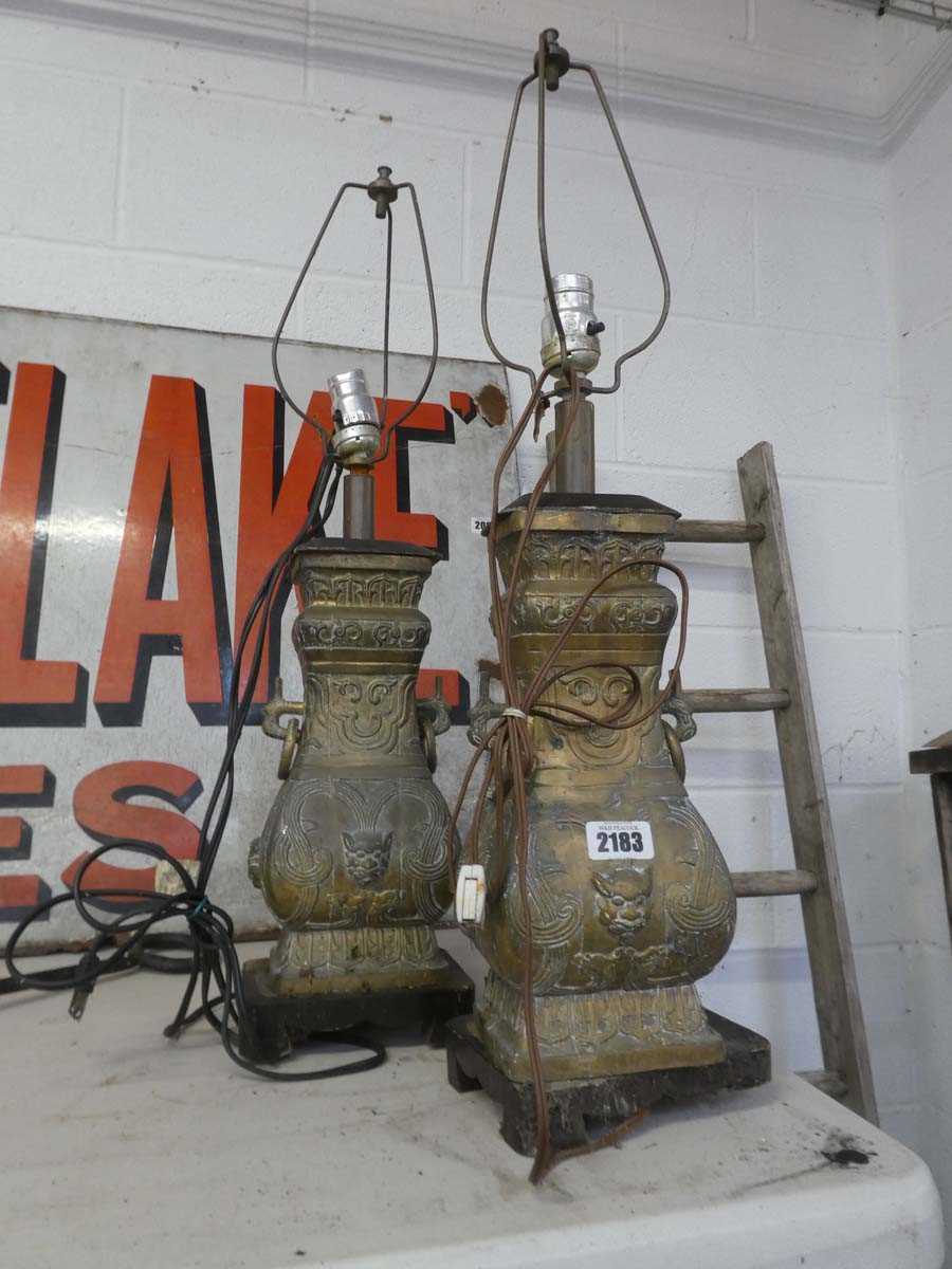 Lot Pair of decorative brass table lamps with...