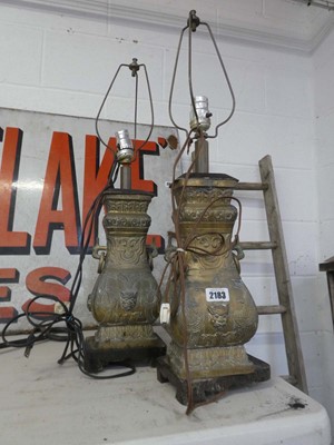 Lot Pair of decorative brass table lamps with...