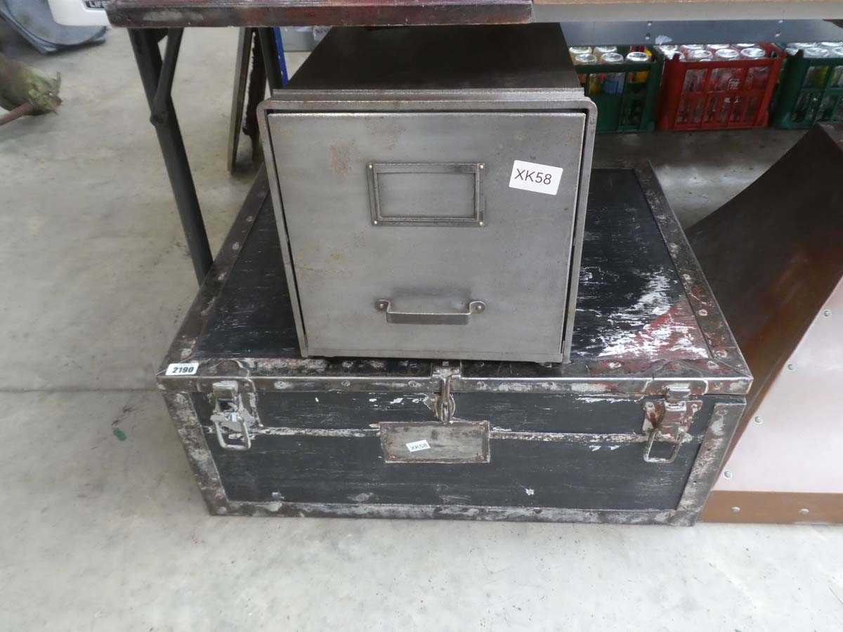 Lot Large wooden metal banded storage crate with...