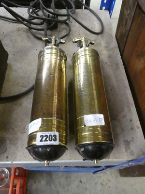 Lot 2 brass fire extinguishers incl. Pyrene trade...