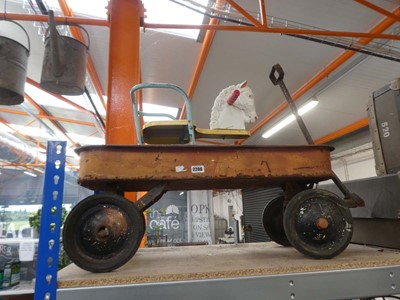 Lot Metal 4 wheel pull along cart with childrens...