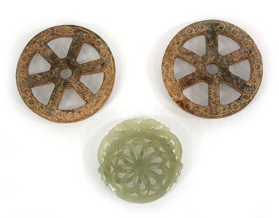 Lot 91 - A pair of Chinese type hardstone wheels...