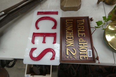 Lot 2223 - Bakelite sign advertising Ices with wooden...