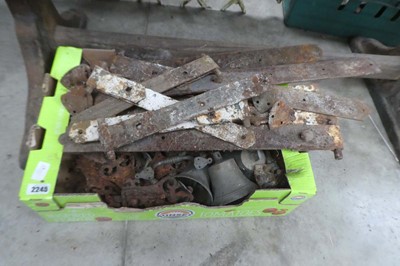 Lot 2245 - Crate containing metal heavy duty hinges,...