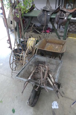 Lot 2258 - Pair of vintage metal framed wheelbarrows with...