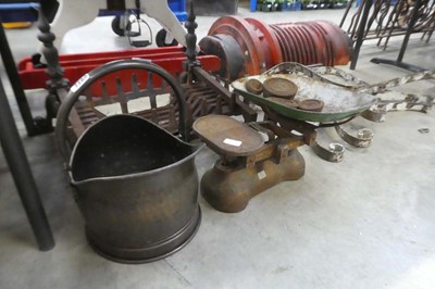 Lot 2280 - Copper fireman's helmet coal scuttle with...