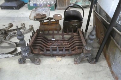 Lot 2281 - Wrought iron fire grate with pair of art deco...