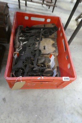 Lot 2285 - Red crate containing vintage door handles,...