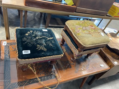 Lot 1153 - 2 mahogany finish footstools with tapestry...