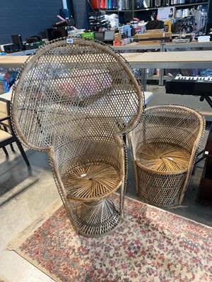 Lot 1203 - Cane peacock chair and further similar cane...