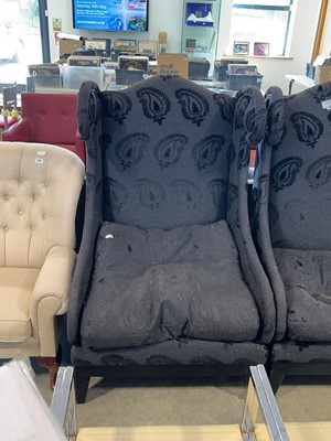 Lot 1137 - Pair of large wingback snug seats, with chrome...