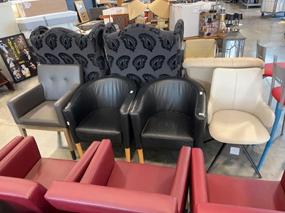 Lot 1133 - Pair of black faux leather tub chairs with...