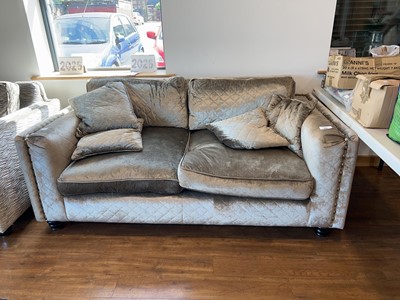 Lot 1121 - Silver fabric upholstered 2 seater sofa with...